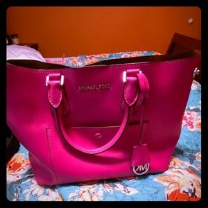 Michael Kors hot pink leather shoulder bag